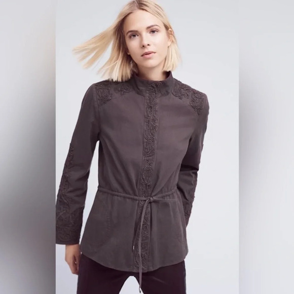Anthropologie Jackets & Blazers - Anthropologie Love Sam XS Khaki Travis Beaded 100% Cotton Utility Jacket